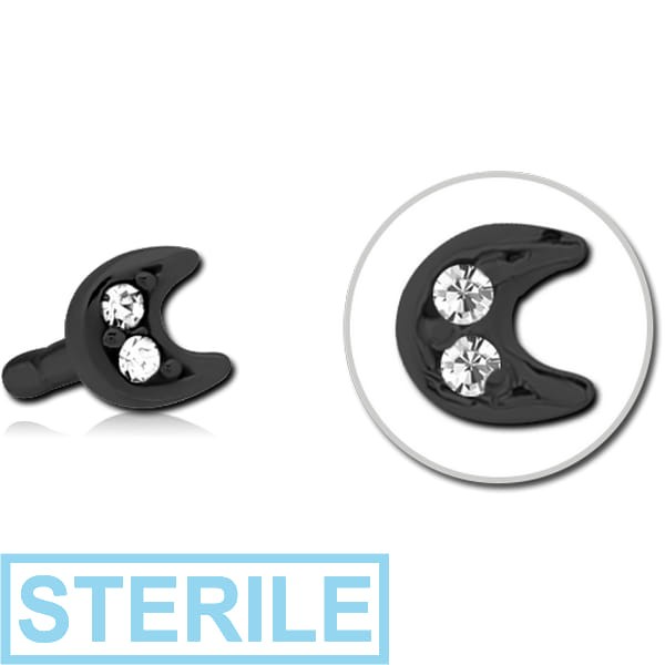STERILE BLACK PVD COATED SURGICAL STEEL JEWELLED PUSH FIT ATTACHMENT FOR BIOFLEX INTERNAL LABRET - CRESCENT PRONGS