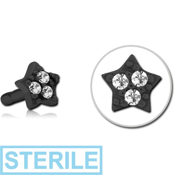 STERILE BLACK PVD COATED SURGICAL STEEL JEWELLED PUSH FIT ATTACHMENT FOR BIOFLEX INTERNAL LABRET - STAR PRONGS