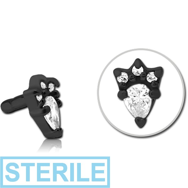 STERILE BLACK PVD COATED SURGICAL STEEL JEWELLED PUSH FIT ATTACHMENT FOR BIOFLEX INTERNAL LABRET - JESTER HAT