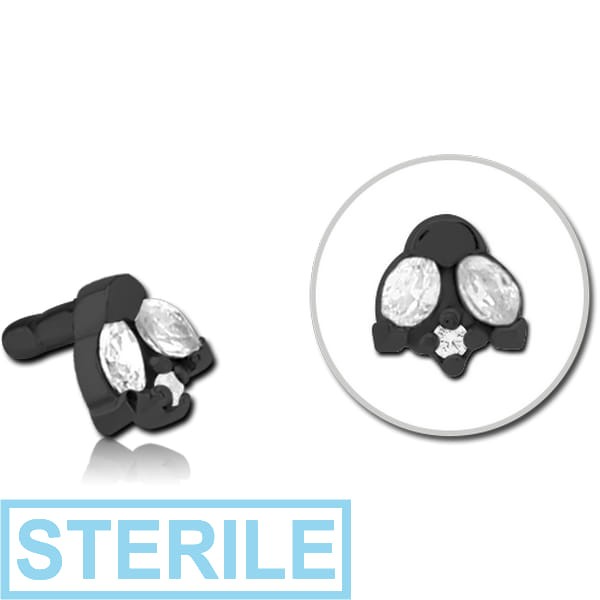 STERILE BLACK PVD COATED SURGICAL STEEL JEWELLED PUSH FIT ATTACHMENT FOR BIOFLEX INTERNAL LABRET