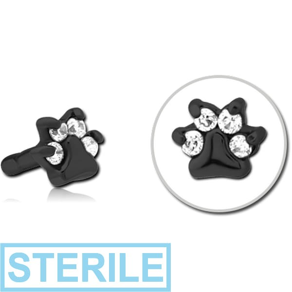 STERILE BLACK PVD COATED SURGICAL STEEL JEWELLED PUSH FIT ATTACHMENT FOR BIOFLEX INTERNAL LABRET - ANIMAL PAW