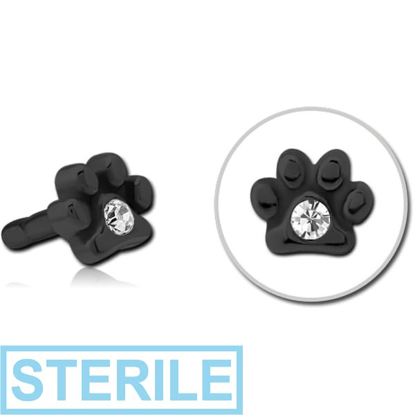 STERILE BLACK PVD COATED SURGICAL STEEL JEWELLED PUSH FIT ATTACHMENT FOR BIOFLEX INTERNAL LABRET - ANIMAL PAW CENTER GEM