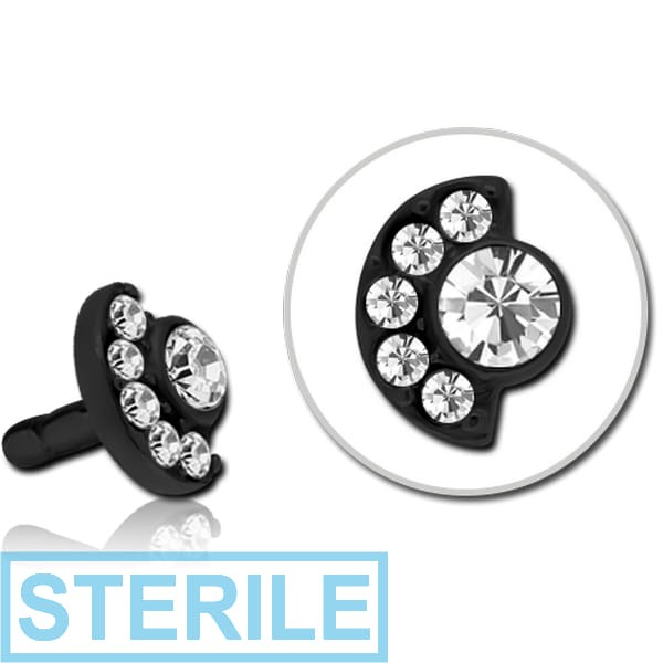 STERILE BLACK PVD COATED SURGICAL STEEL JEWELLED PUSH FIT ATTACHMENT FOR BIOFLEX INTERNAL LABRET - MOON AND STARS