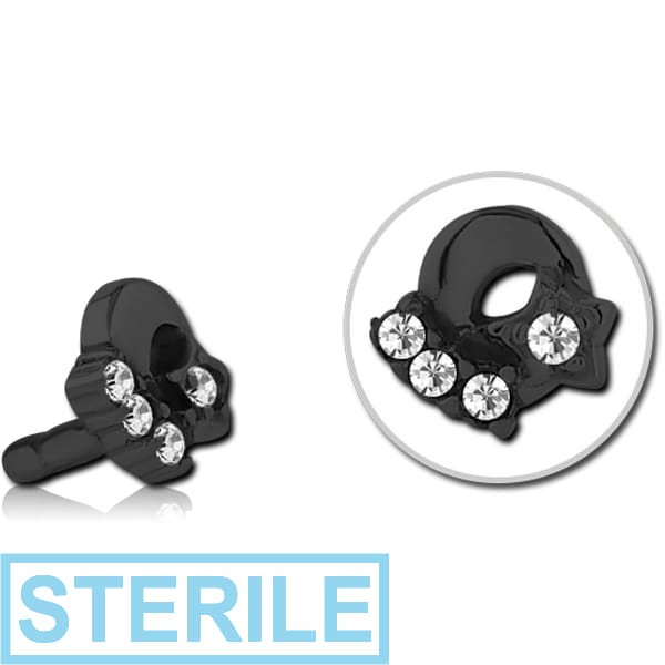 STERILE BLACK PVD COATED SURGICAL STEEL JEWELLED PUSH FIT ATTACHMENT FOR BIOFLEX INTERNAL LABRET - PLAIN MOON AND STARS
