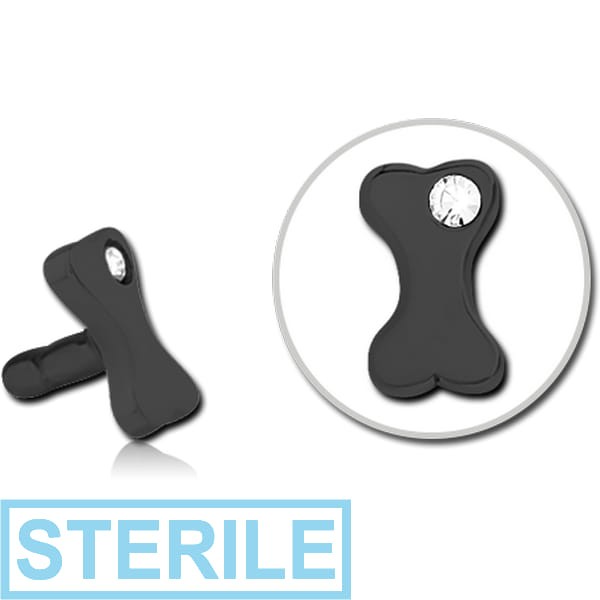 STERILE BLACK PVD COATED SURGICAL STEEL JEWELLED PUSH FIT ATTACHMENT FOR BIOFLEX INTERNAL LABRET - BONE