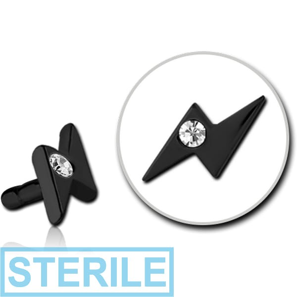 STERILE BLACK PVD COATED SURGICAL STEEL JEWELLED PUSH FIT ATTACHMENT FOR BIOFLEX INTERNAL LABRET - THUNDER
