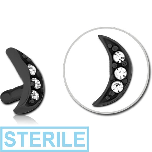 STERILE BLACK PVD COATED SURGICAL STEEL JEWELLED PUSH FIT ATTACHMENT FOR BIOFLEX INTERNAL LABRET - CRESCENT 3 GEMS