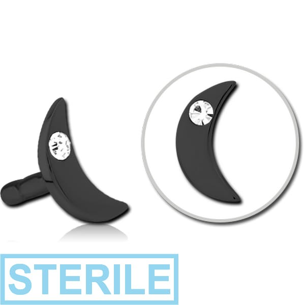 STERILE BLACK PVD COATED SURGICAL STEEL JEWELLED PUSH FIT ATTACHMENT FOR BIOFLEX INTERNAL LABRET - CRESCENT SINGLE GEM