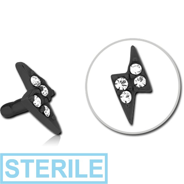 STERILE BLACK PVD COATED SURGICAL STEEL JEWELLED PUSH FIT ATTACHMENT FOR BIOFLEX INTERNAL LABRET - THUNDER