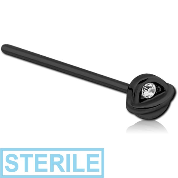 STERILE BLACK PVD COATED SURGICAL STEEL STRAIGHT JEWELLED NOSE STUD