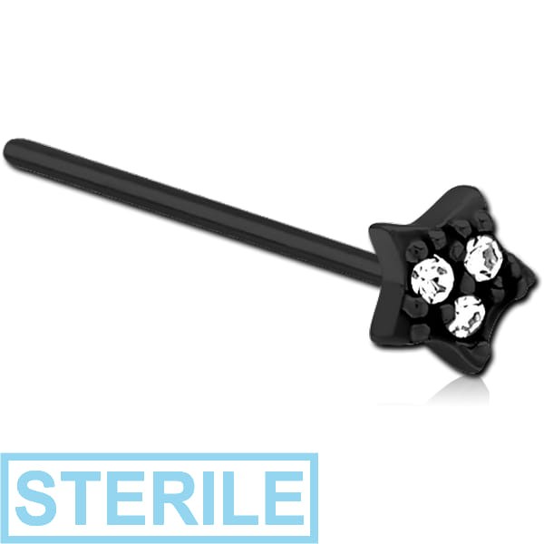 STERILE BLACK PVD COATED SURGICAL STEEL STRAIGHT JEWELLED NOSE STUD - STAR
