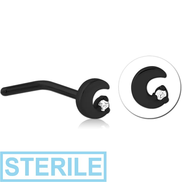 STERILE BLACK PVD COATED SURGICAL STEEL 90 DEGREE JEWELLED NOSE STUD