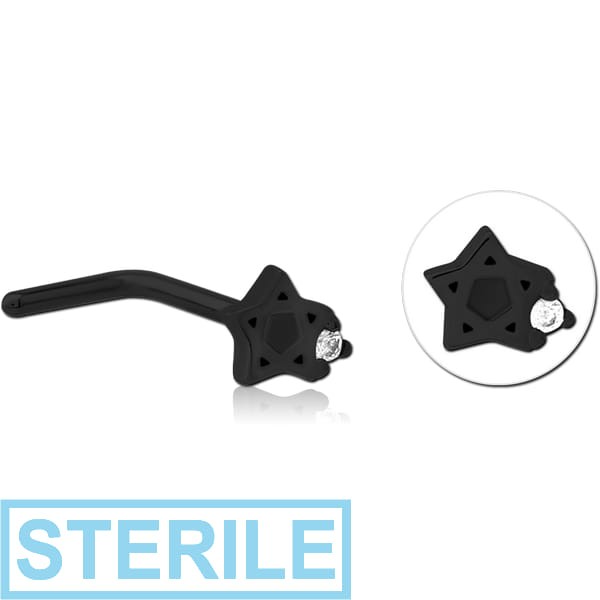 STERILE BLACK PVD COATED SURGICAL STEEL 90 DEGREE JEWELLED NOSE STUD