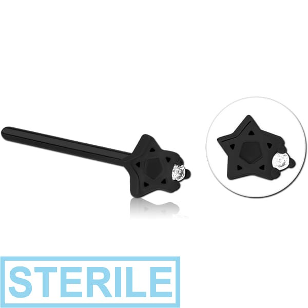 STERILE BLACK PVD COATED SURGICAL STEEL STRAIGHT JEWELLED NOSE STUD