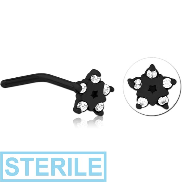 STERILE BLACK PVD COATED SURGICAL STEEL 90 DEGREE JEWELLED NOSE STUD