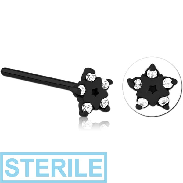 STERILE BLACK PVD COATED SURGICAL STEEL STRAIGHT JEWELLED NOSE STUD