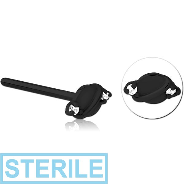 STERILE BLACK PVD COATED SURGICAL STEEL STRAIGHT JEWELLED NOSE STUD