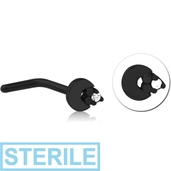 STERILE BLACK PVD COATED SURGICAL STEEL 90 DEGREE JEWELLED NOSE STUD