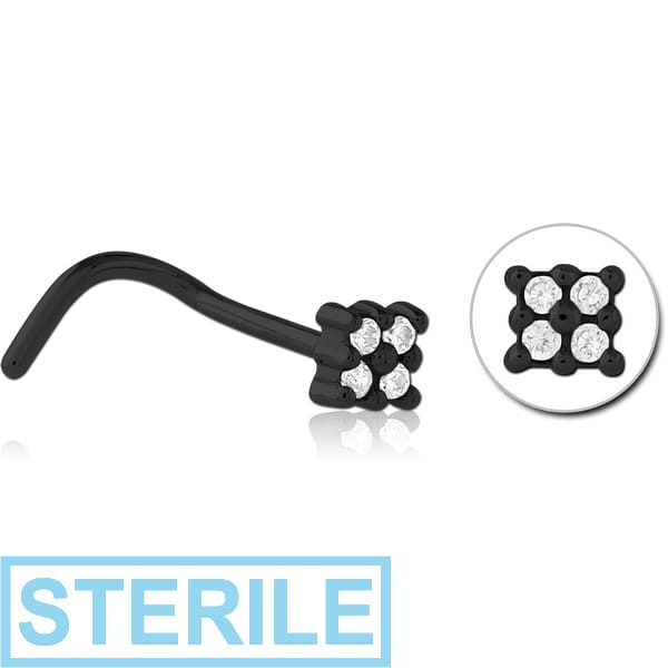 STERILE BLACK PVD COATED SURGICAL STEEL JEWELLED NOSE STUDS