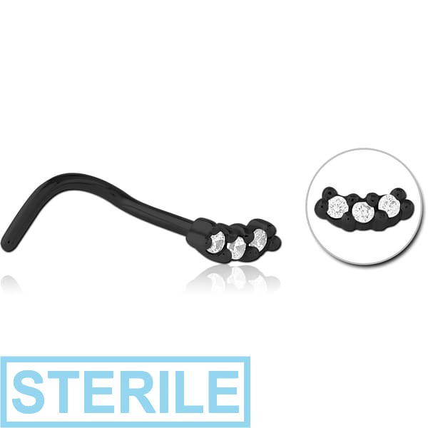 STERILE BLACK PVD COATED SURGICAL STEEL JEWELLED NOSE STUDS