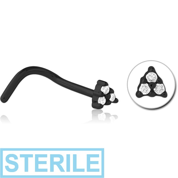 STERILE BLACK PVD COATED SURGICAL STEEL JEWELLED NOSE STUDS