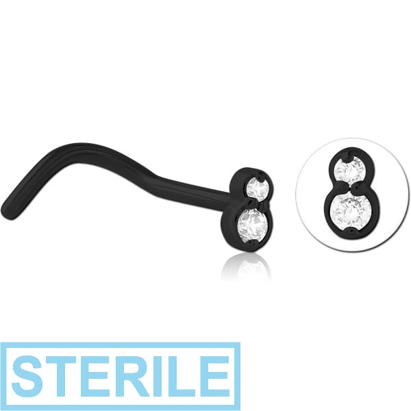 STERILE BLACK PVD COATED SURGICAL STEEL JEWELLED NOSE STUDS