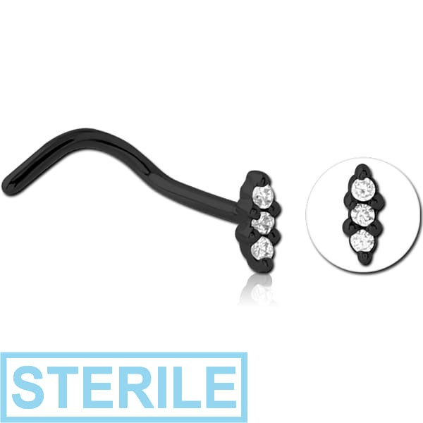 STERILE BLACK PVD COATED SURGICAL STEEL JEWELLED NOSE STUDS