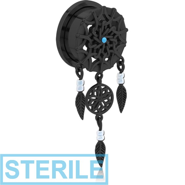 STERILE BLACK PVD COATED STAINLESS STEEL THREADED TUNNEL WITH SURGICAL STEEL JEWELLED TOP