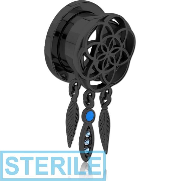 STERILE BLACK PVD COATED STAINLESS STEEL THREADED TUNNEL WITH SURGICAL STEEL JEWELLED TOP