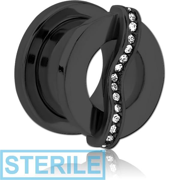 STERILE BLACK PVD COATED STAINLESS STEEL THREADED TUNNEL WITH SURGICAL STEEL JEWELLED TOP
