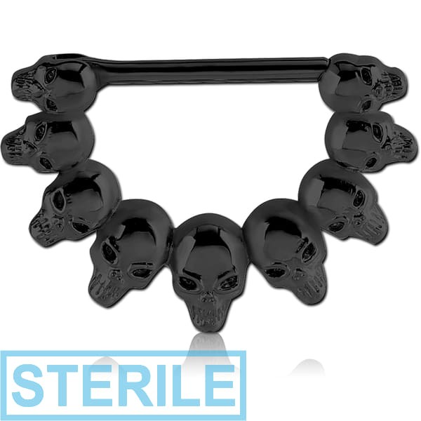 STERILE BLACK PVD COATED SURGICAL STEEL NIPPLE CLICKER - SKULLS