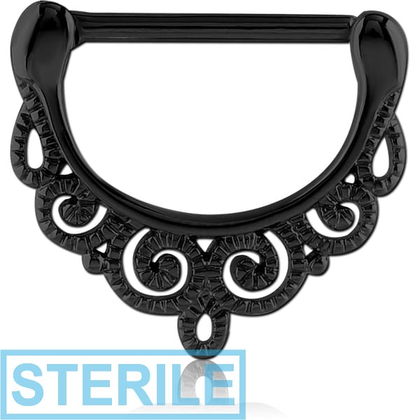 STERILE BLACK PVD COATED SURGICAL STEEL NIPPLE CLICKER - FILIGREE