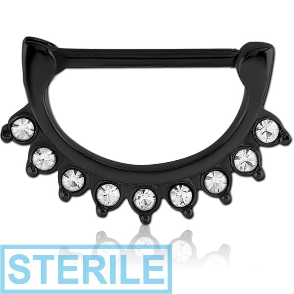 STERILE BLACK PVD COATED SURGICAL STEEL JEWELLED NIPPLE CLICKER