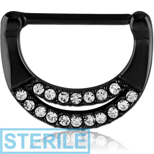 STERILE BLACK PVD COATED SURGICAL STEEL JEWELLED NIPPLE CLICKER