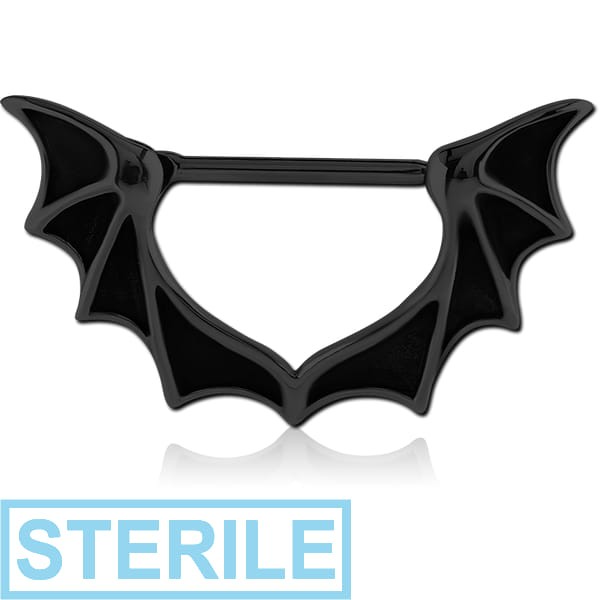 STERILE BLACK PVD COATED SURGICAL STEEL NIPPLE CLICKER - BAT WINGS