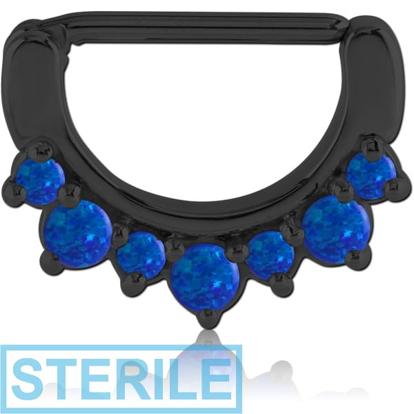 STERILE BLACK PVD COATED SURGICAL STEEL PRONG SET SYNTHETIC OPAL NIPPLE CLICKER