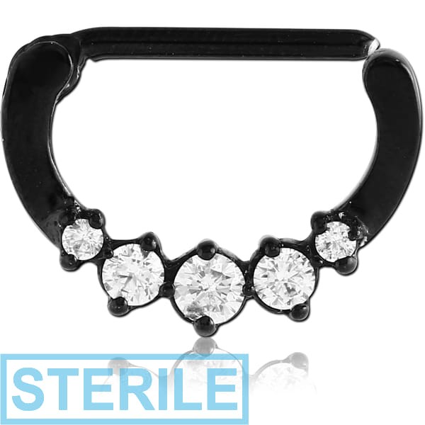 STERILE BLACK PVD COATED SURGICAL STEEL PRONG SET JEWELLED NIPPLE CLICKER