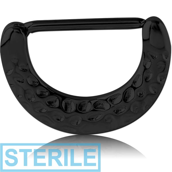 STERILE BLACK PVD COATED SURGICAL STEEL NIPPLE CLICKER - HAMMERED TEXTURE