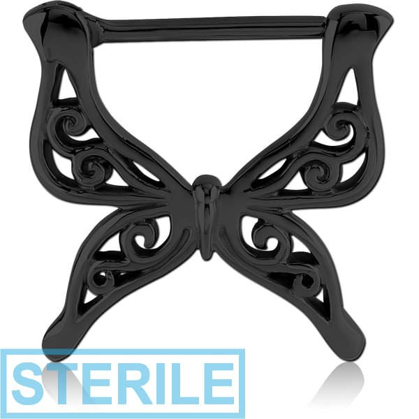 STERILE BLACK PVD COATED SURGICAL STEEL NIPPLE CLICKER - BUTTERFLY