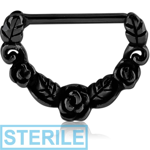 STERILE BLACK PVD COATED SURGICAL STEEL NIPPLE CLICKER - ROSES