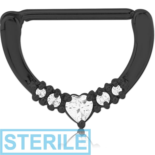 STERILE BLACK PVD COATED SURGICAL STEEL JEWELLED NIPPLE CLICKER