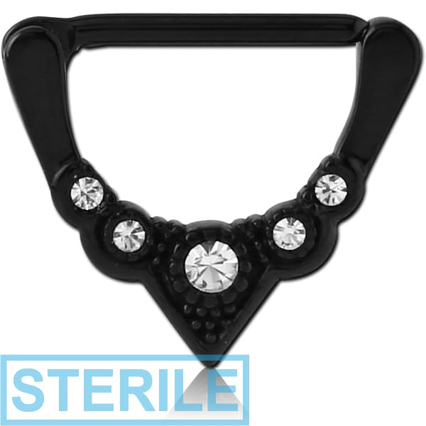 STERILE BLACK PVD COATED SURGICAL STEEL JEWELLED NIPPLE CLICKER - FILIGREE