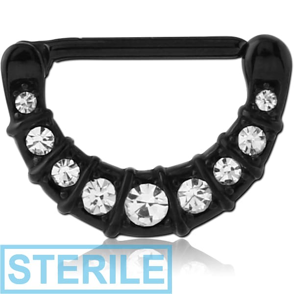 STERILE BLACK PVD COATED SURGICAL STEEL JEWELLED NIPPLE CLICKER - FILIGREE
