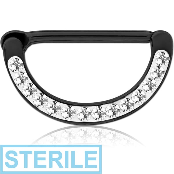 STERILE BLACK PVD COATED SURGICAL STEEL CRYSTALINE JEWELLED NIPPLE CLICKER