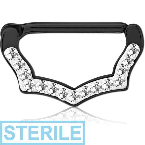 STERILE BLACK PVD COATED SURGICAL STEEL CRYSTALINE JEWELLED NIPPLE CLICKER