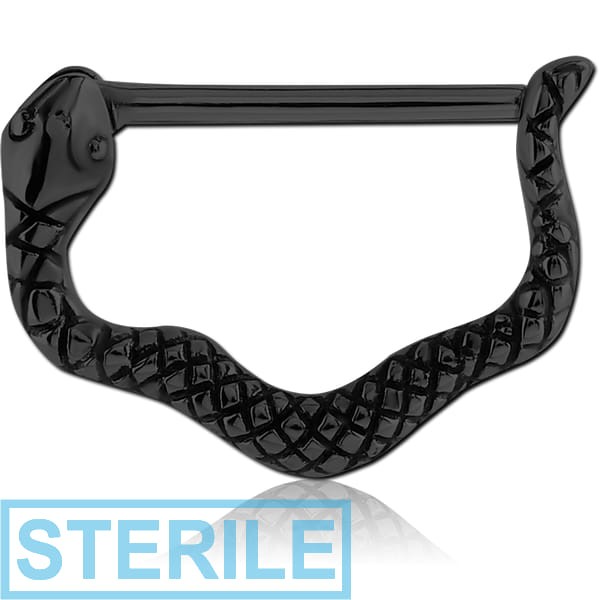 STERILE BLACK PVD COATED SURGICAL STEEL NIPPLE CLICKER - SNAKE