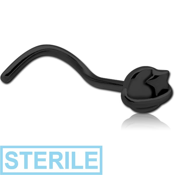 STERILE BLACK PVD COATED SURGICAL STEEL CURVED NOSE STUD