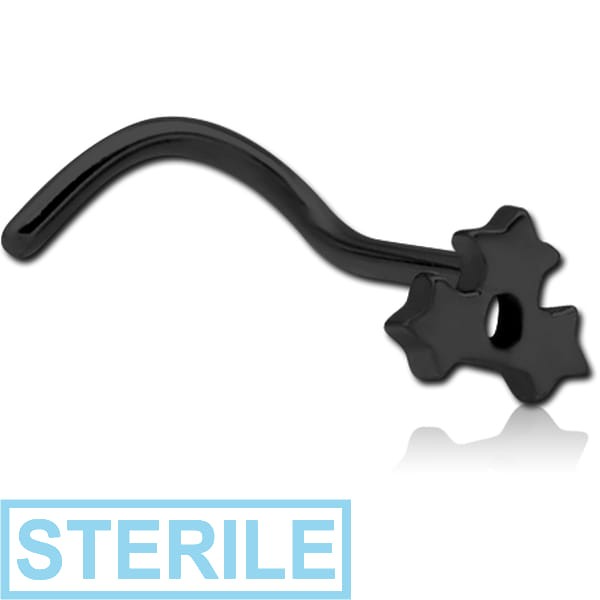 STERILE BLACK PVD COATED SURGICAL STEEL CURVED NOSE STUD - TRIPLE STAR