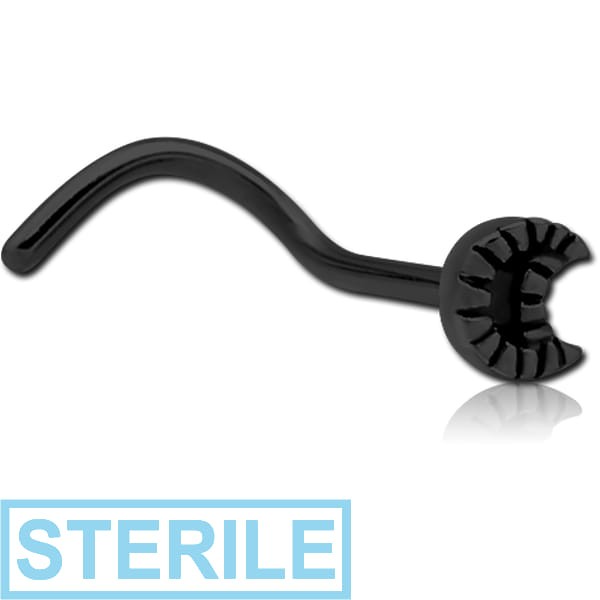 STERILE BLACK PVD COATED SURGICAL STEEL CURVED NOSE STUD - CRESEENT