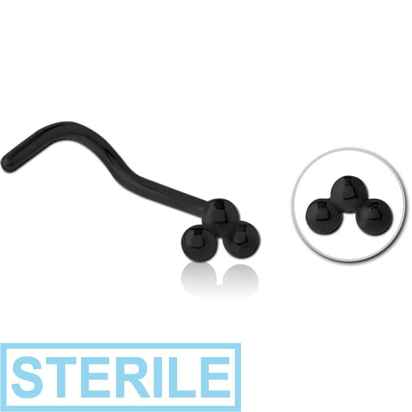 STERILE BLACK PVD COATED SURGICAL STEEL CURVED NOSE STUD